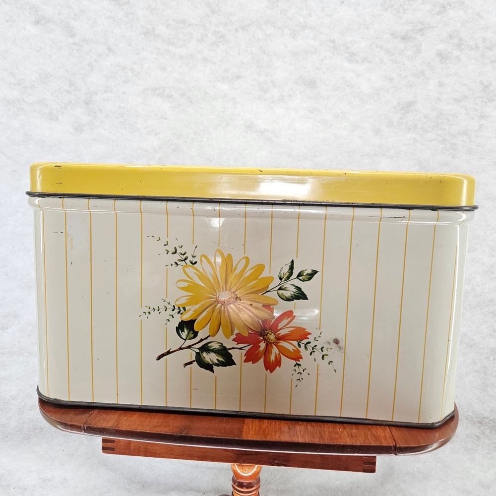Vintage Decorware Metal Bread Box Yellow Floral‎ Kitchen Storage Container